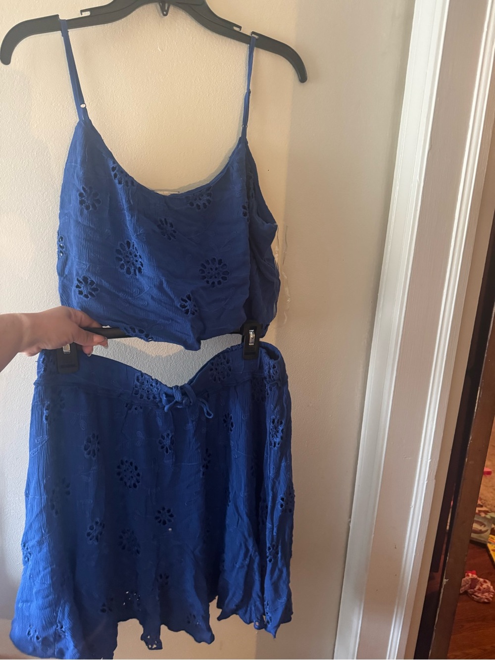 Rewind Royal Blue Eyelet Two-Piece Mini Set